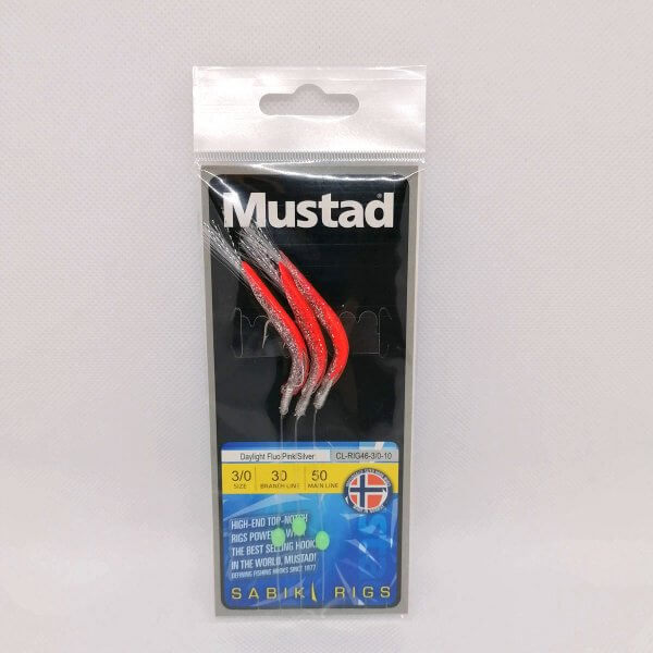 Mustad Daylight Fluo Pink Silver sea fishing rig with 3 hooks