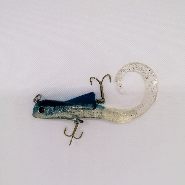 Blue and silver coloured Bobcat Jerk with two treble hooks