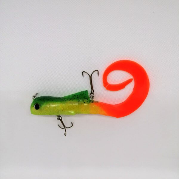 Greenfire coloured Bobcat Jerk with two treble hooks